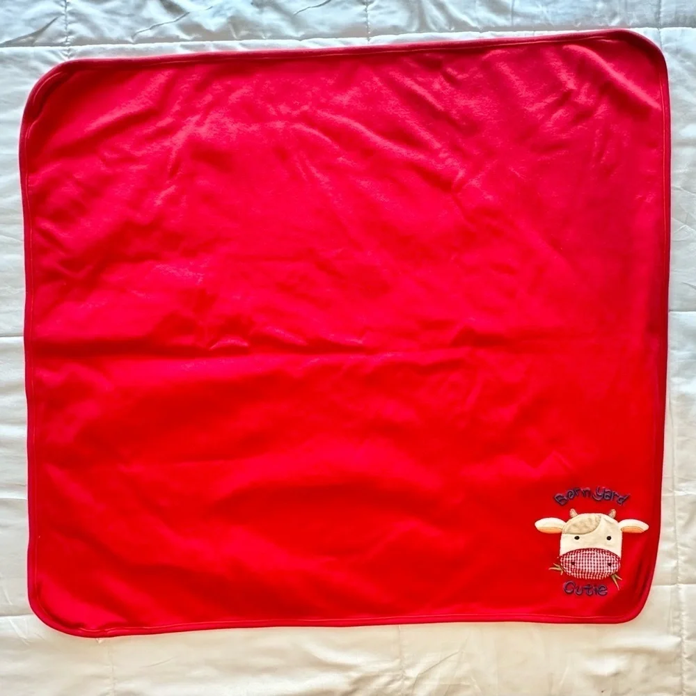 VTG 2006 Gymboree Barn Yard Cuties Blanket Red Cow Chicks Appliqué Embroidered